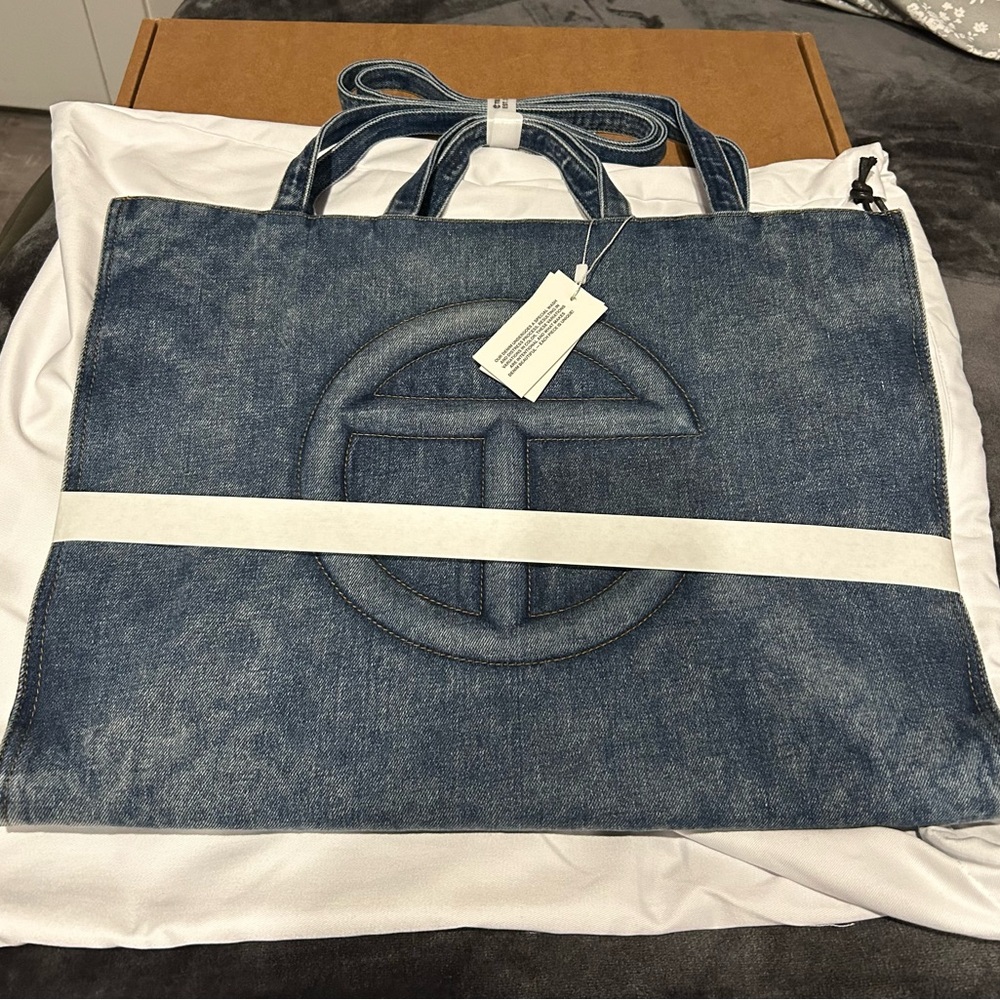 Large Telfar Denim Shopper - blue